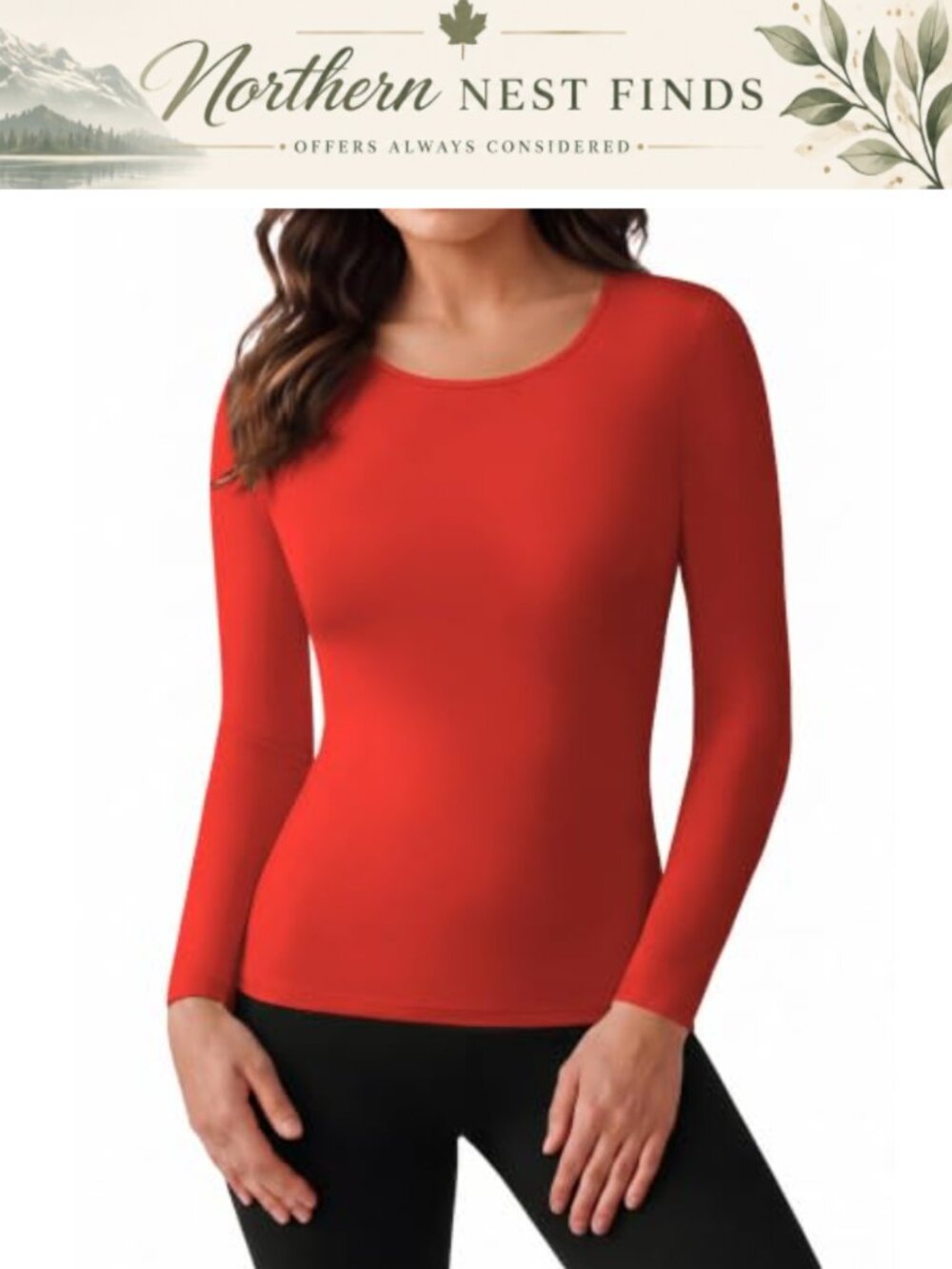 Women's Micro Fleece Thermal Long Sleeve Fitted Crew Neck Top